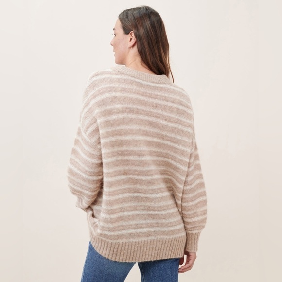NEW Jenni Kayne Cocoon Crew Neck Sweater in Sand  Stripe Beige | size XL - Picture 5 of 10